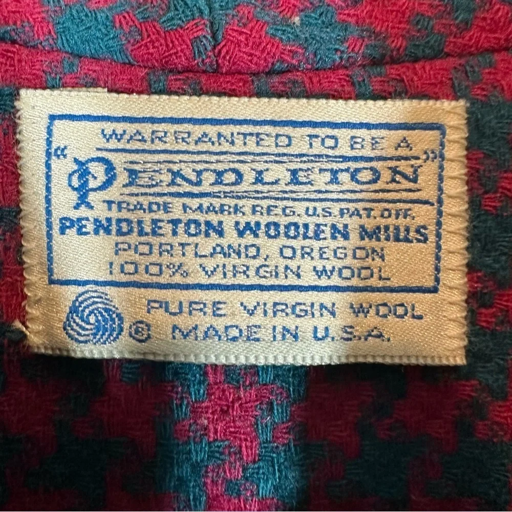 PENDLETON Women's 14W Plus Size Wool Blazer Magenta/Teal Houndstooth One Button